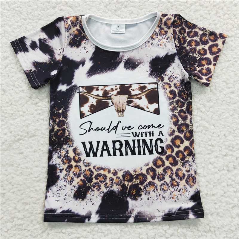GT0194warning letter Alpine bull leopard print Short sleeve top
