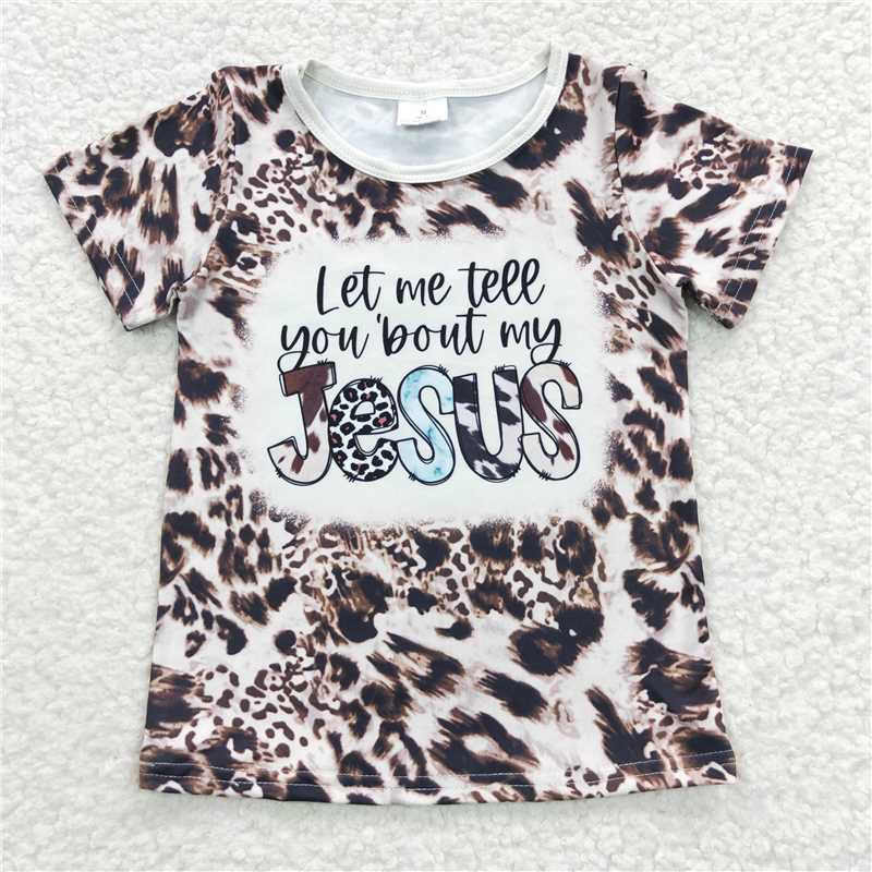 GT0196 jesus letter leopard print Short Sleeve Top