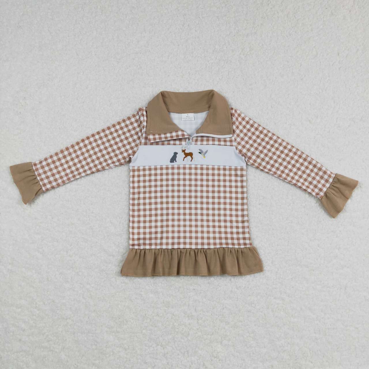 Sibling Baby Boys Girls Embroidery Dogs Deer Ducks Western Zipper Pullovers Tops C10.22