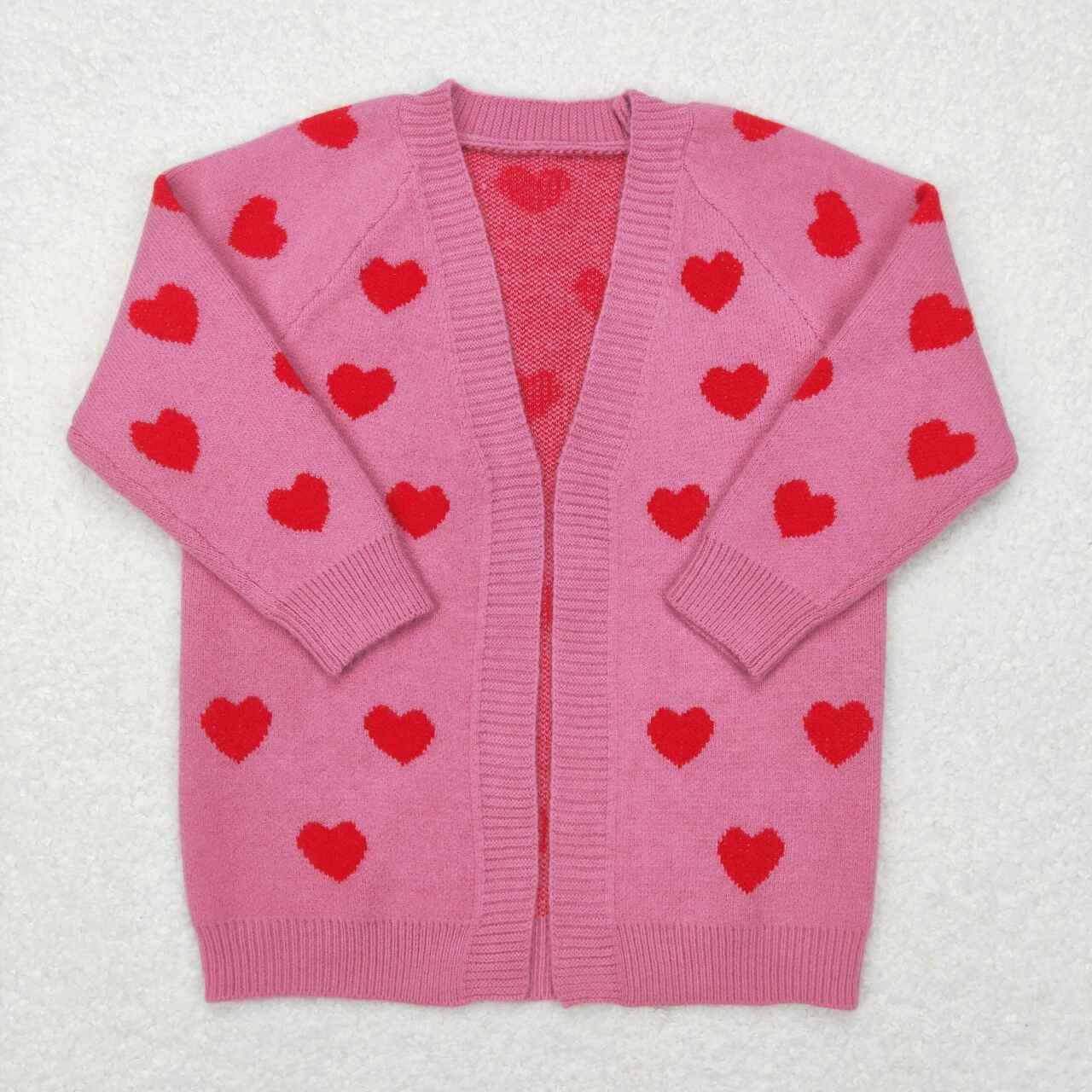 GT0372 Red Heart Rose Pink Pocket Long Sleeve Sweater Cardigan Valentine's Day