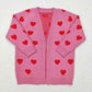 GT0372 Red Heart Rose Pink Pocket Long Sleeve Sweater Cardigan Valentine's Day