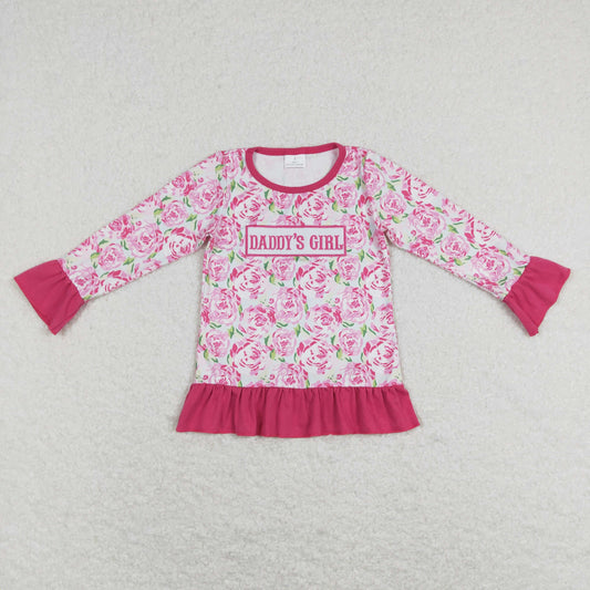 GT0402daddy's girl embroidered letter flower rose red long-sleeved top Valentine's Day