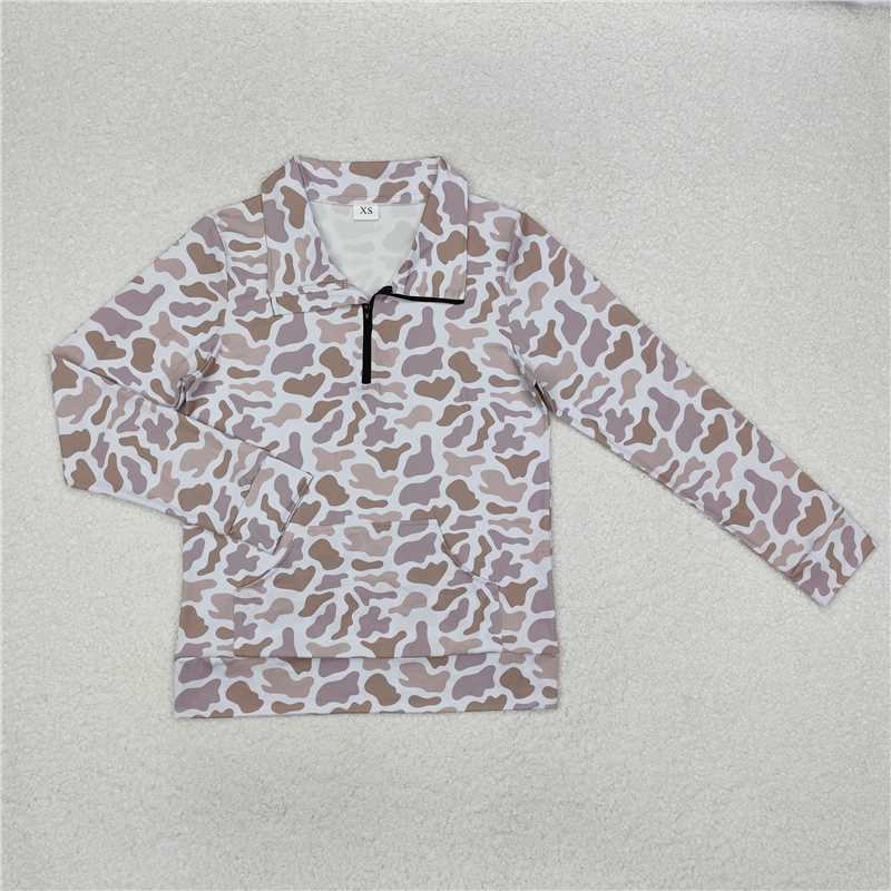 Sibling Adult Women Camo Long Sleeve Tee Shirts Zip Pullovers Tops