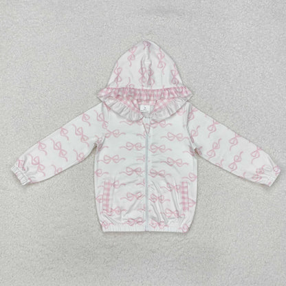 Sibling Baby Girls Pink Bows Plaid Bamboo Pajamas Set Pockets Zipper Hoodies Jacket C11.1