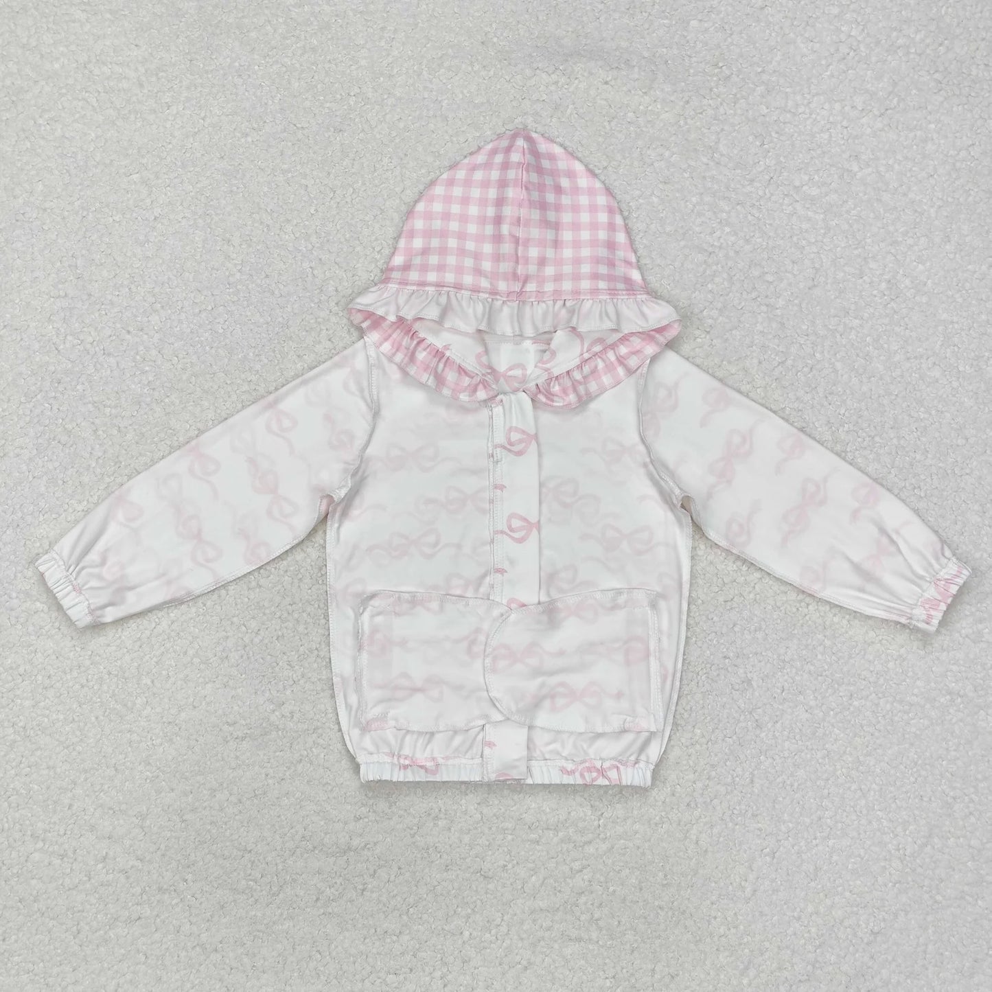 Sibling Baby Girls Pink Bows Plaid Bamboo Pajamas Set Pockets Zipper Hoodies Jacket C11.1