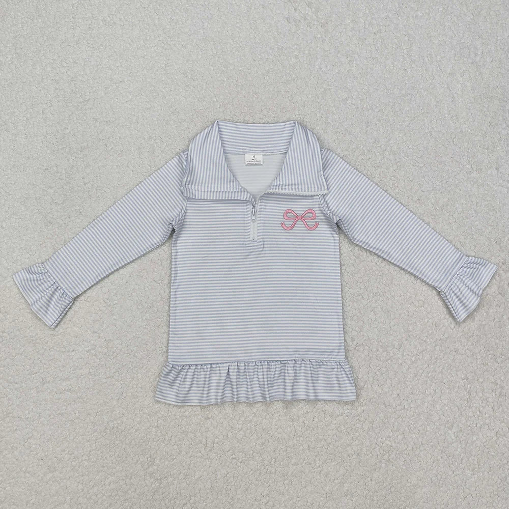 Sibling Baby Girls Embroidery Bows Shoes Zipper Ruffle Pullovers Top C10.22