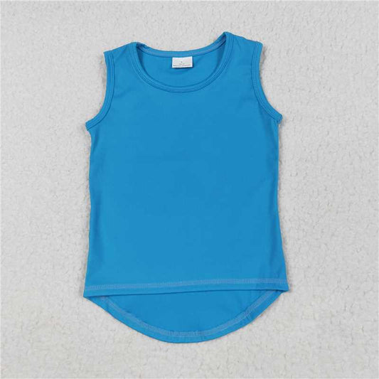 RTS GT0986 Baby Girls Blue Yoga Sleeveless Vest Top for Kids Comfortable Breathable Vests Tops for Girls