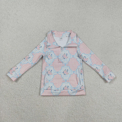 Sibling Baby Girls Flowers Bows Pockets Zipper Yoga Active Pullovers Top C9.1