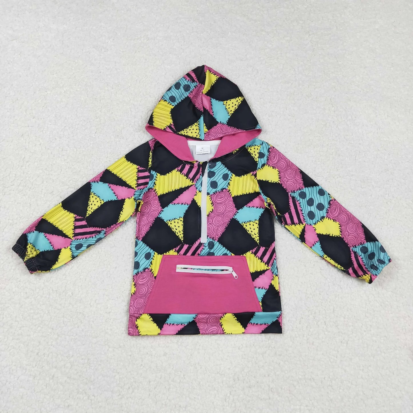Sibling Baby Girls Colorful Patchwork Ghosts Pocket Zipper Halloween Hoodies Top C10.24