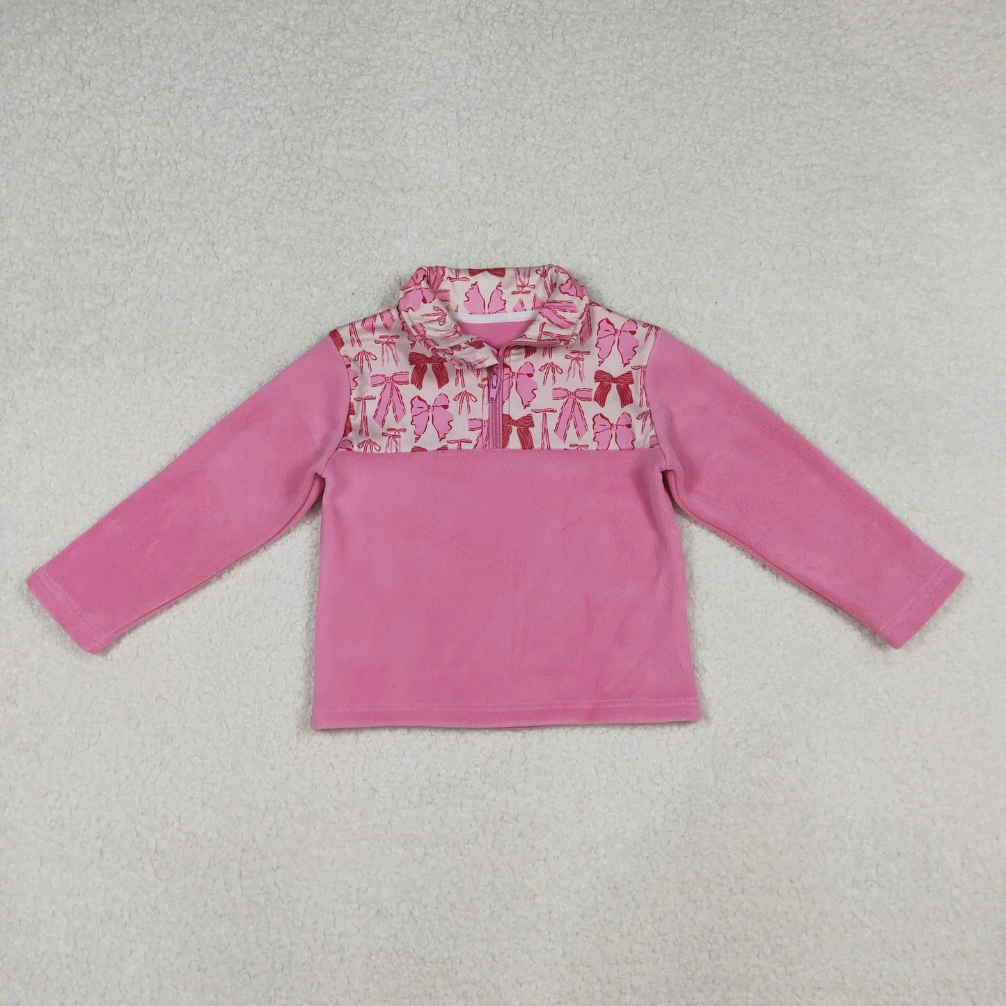 Sibling Baby Girls Pink Bows Plaid Leopard Santa Quatrefoil Zipper Pullover Sherpa Tops C10.14