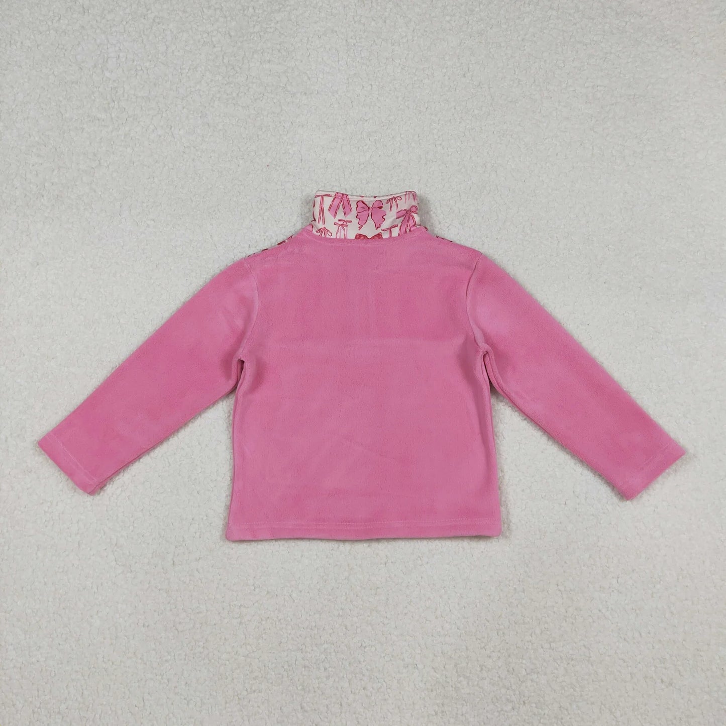 Sibling Baby Girls Pink Bows Plaid Leopard Santa Quatrefoil Zipper Pullover Sherpa Tops C10.14