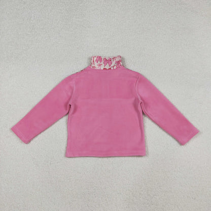 Sibling Baby Girls Pink Bows Plaid Leopard Santa Quatrefoil Zipper Pullover Sherpa Tops C10.14