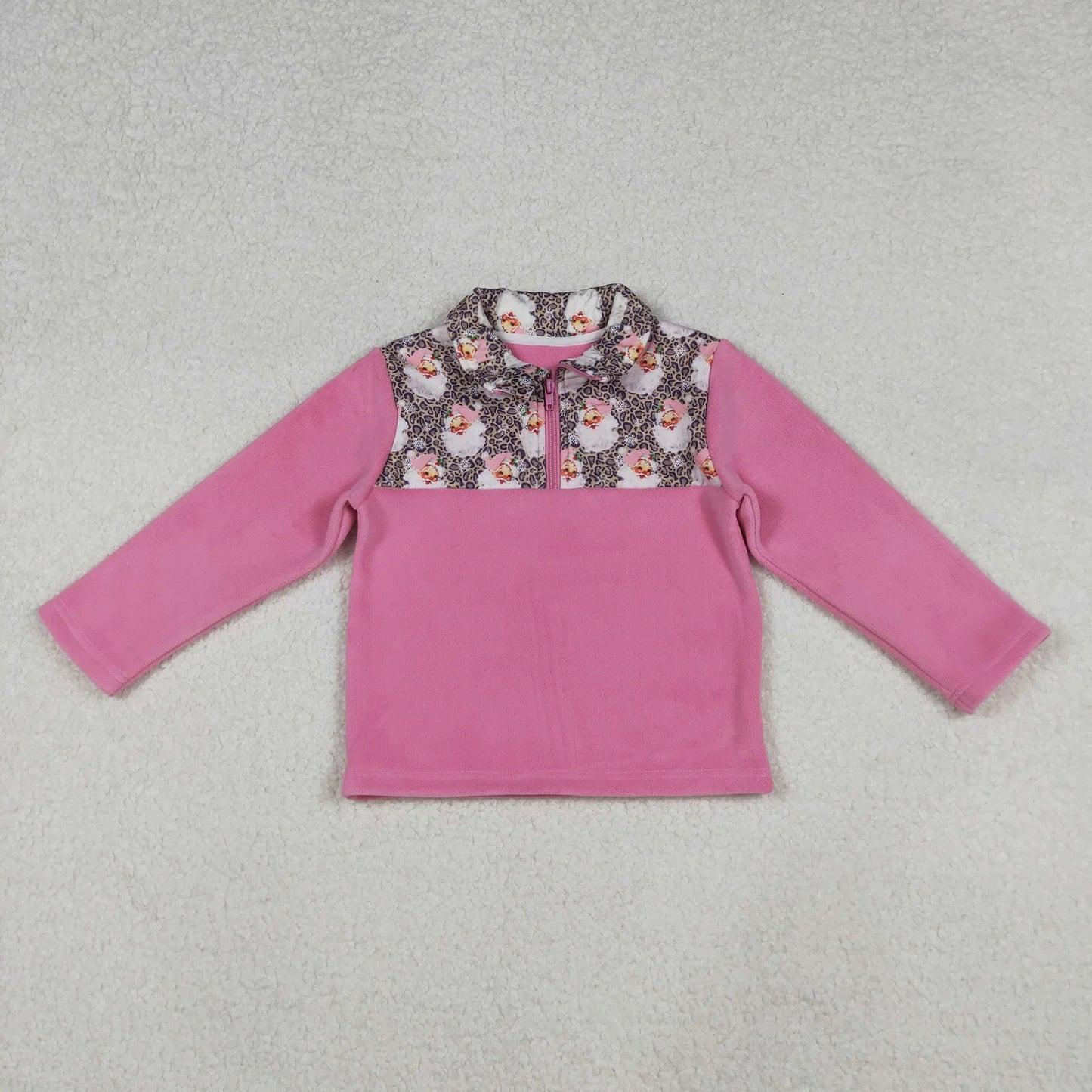 Sibling Baby Girls Pink Bows Plaid Leopard Santa Quatrefoil Zipper Pullover Sherpa Tops C10.14