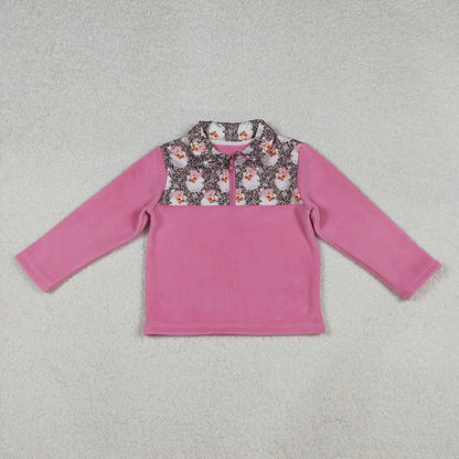 Sibling Baby Girls Pink Bows Plaid Leopard Santa Quatrefoil Zipper Pullover Sherpa Tops C10.14