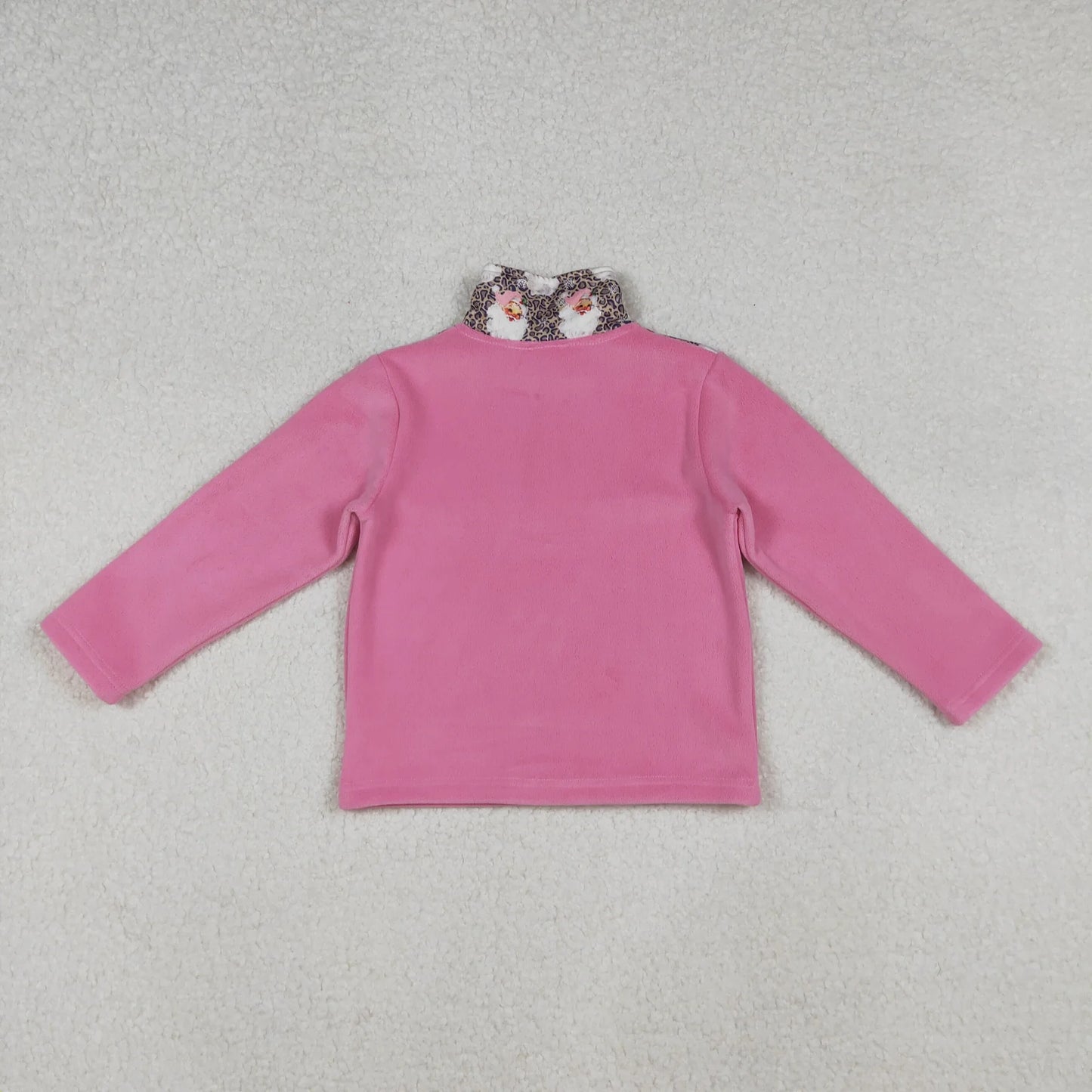 Sibling Baby Girls Pink Bows Plaid Leopard Santa Quatrefoil Zipper Pullover Sherpa Tops C10.14