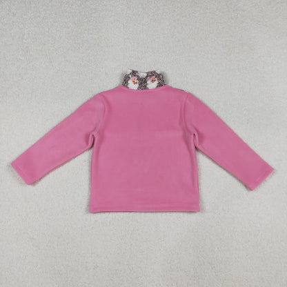 Sibling Baby Girls Pink Bows Plaid Leopard Santa Quatrefoil Zipper Pullover Sherpa Tops C10.14