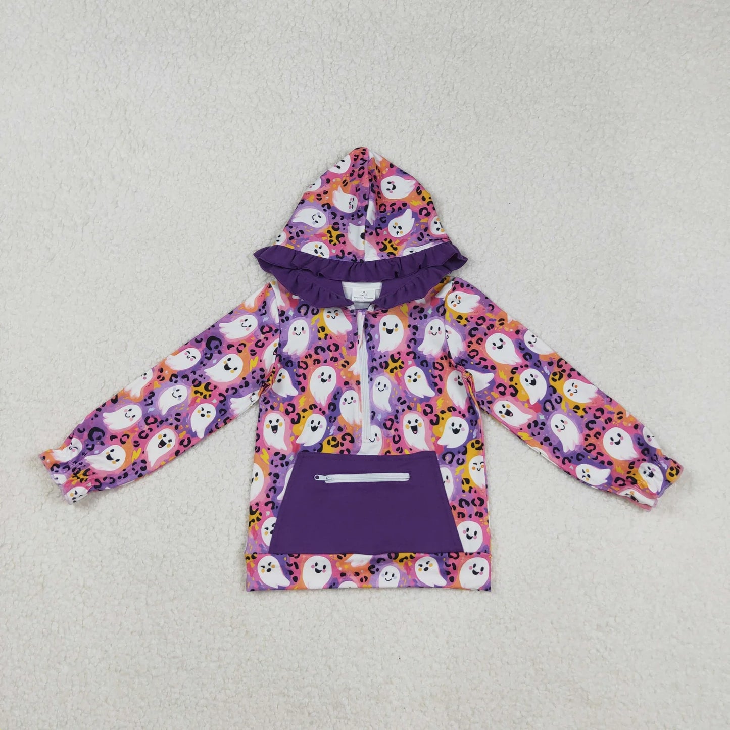 Sibling Baby Girls Colorful Patchwork Ghosts Pocket Zipper Halloween Hoodies Top C10.24