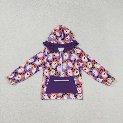 Sibling Baby Girls Colorful Patchwork Ghosts Pocket Zipper Halloween Hoodies Top C10.24