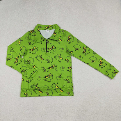Mommy&Me Green Face Plaid Pocket Zipper Christmas Pullover Tops C10.23
