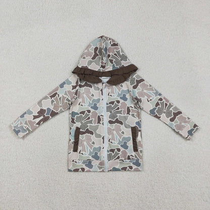 Mama and Me Southern Grey Bows Camo Pockets Zipper Ruffle Hoodie Jackets Top C12.2