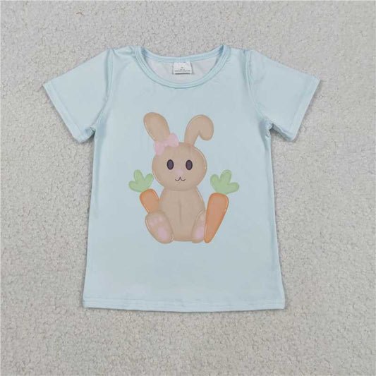 RTS GT1395 Baby Girls Easter T-shirt Short Sleeve Rabbits Carrots Design Top Spring Summer Casual Kids Fashion Clothing