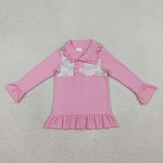 RTS GT1402 Baby Girls Pink Checked Golf Flags Button Polo Shirts Top