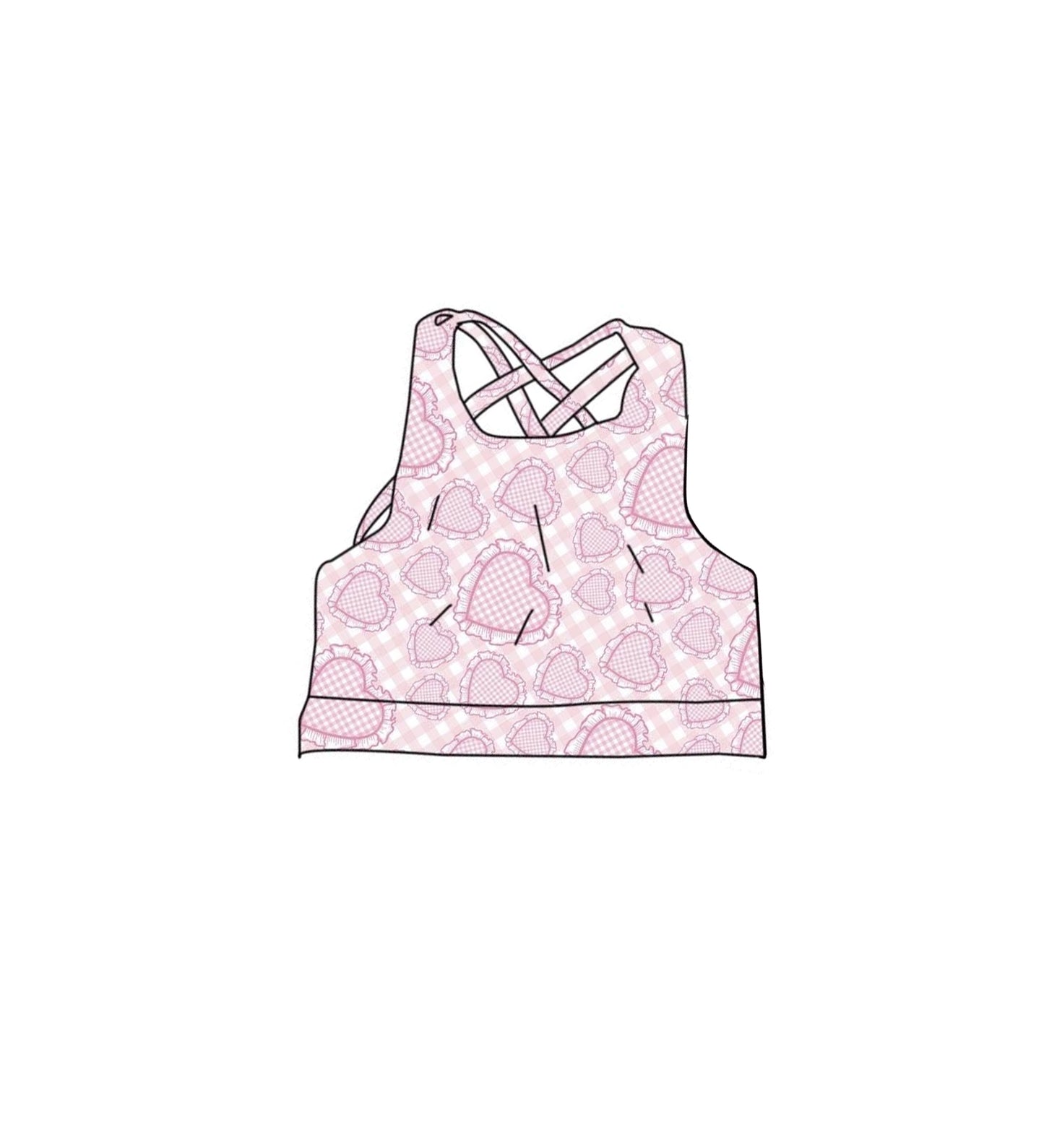 C12.5 GT1550 Baby Girls Strap Pink Checked Hearts Valentines Yoga Vests Top Preorder