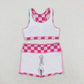 GT0521+ SS0218 Pink plaid sleeveless top and shorts yoga suit