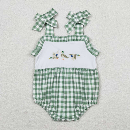 SR1065 Embroidered duck green white check lace camisole jumpsuit