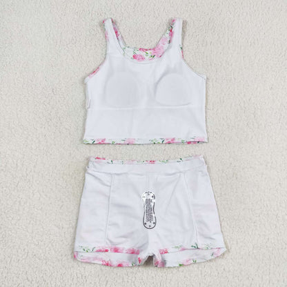 GSD0994 Baby Girls Summer Pink Flowers Top Skirts Active Wear Clothes Set