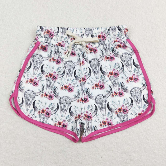 SS0127 adult alpine cow head rose red edge white shorts