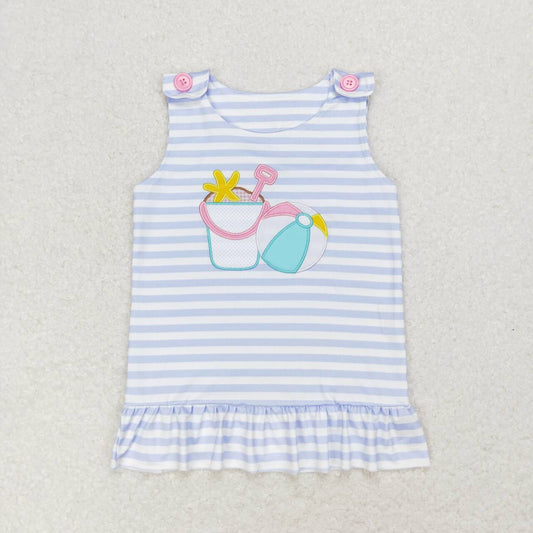 GT0568 Embroidered beach ball Starfish barrel blue and white striped sleeveless top