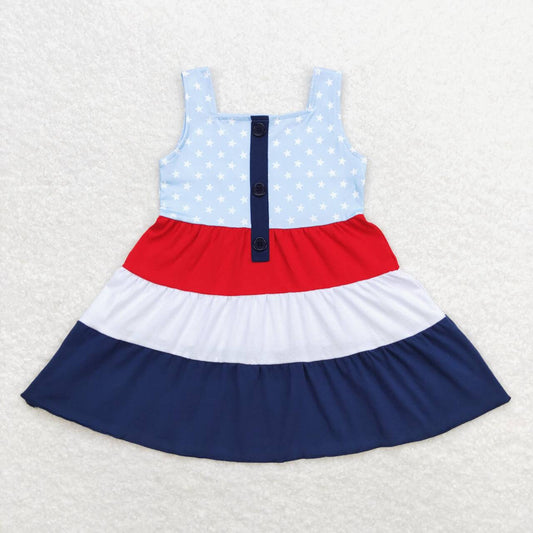 GSD0900 National Day red white and blue stars sleeveless dress
