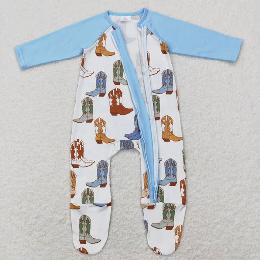 LR0853 Boots Blue and white zip-up long-sleeved onesie