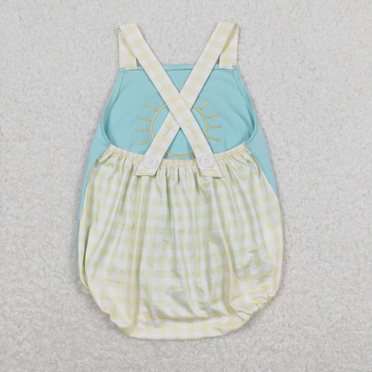 SR1072 Embroidered Sun Sunny yellow-white checkered turquoise vest onesie