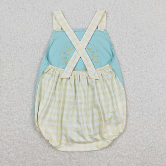 SR1072 Embroidered Sun Sunny yellow-white checkered turquoise vest onesie