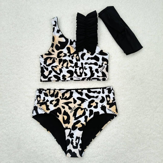 S0223 Leopard print orange and white bathing suit