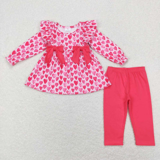 GLP1108 Love heart rose red bow pink long sleeve pants suit