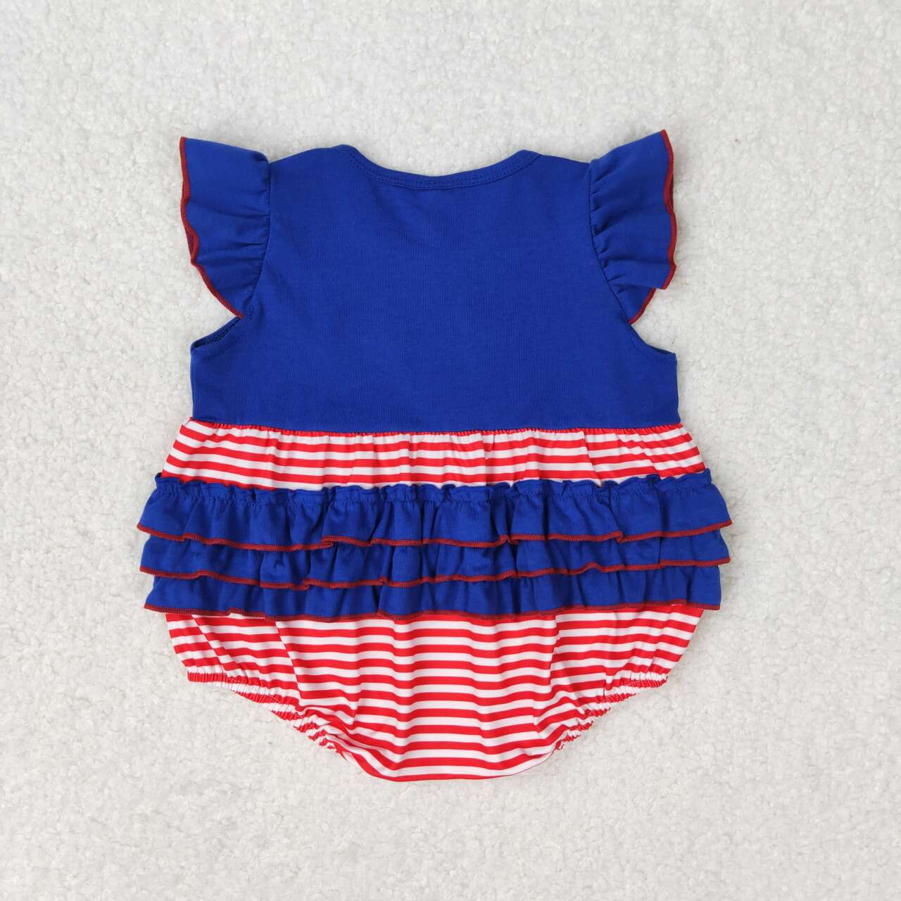 SR1211 4th of July Embroidered flag red and white stripes navy blue lace vest onesie