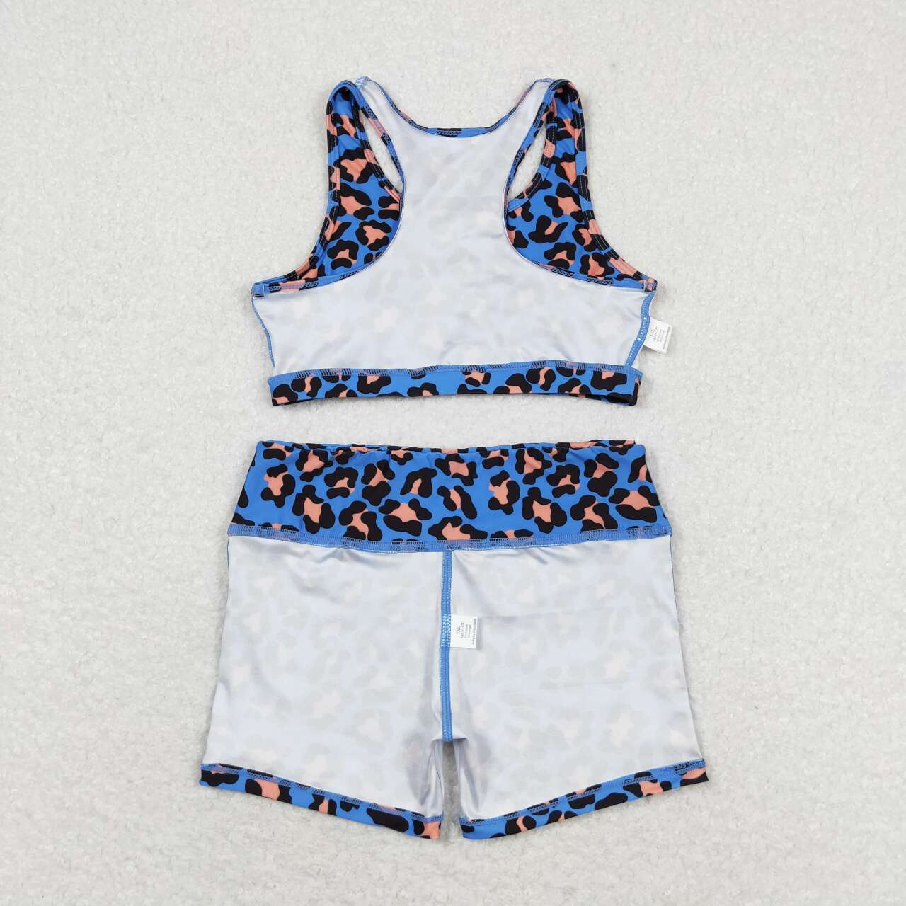 GT0517+ SS0214 Blue-orange leopard print sleeveless top and shorts yoga suit