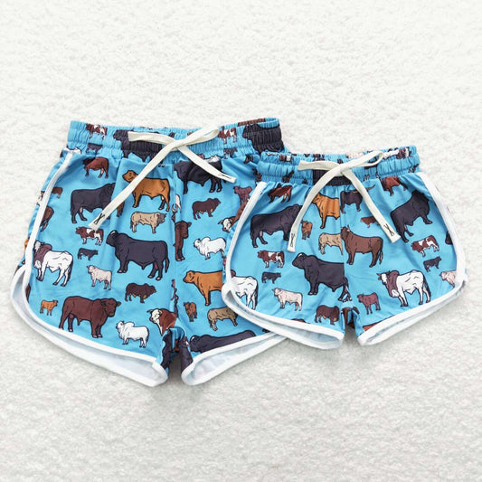 SS0124 kids cow pattern blue shorts