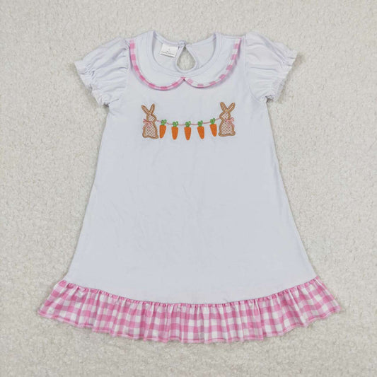 GSD0609 Embroidered Bunny Carrot doll collar pink-white checked lace short-sleeved dress