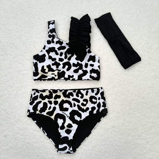 S0224 Cow-print black and white bathing suit