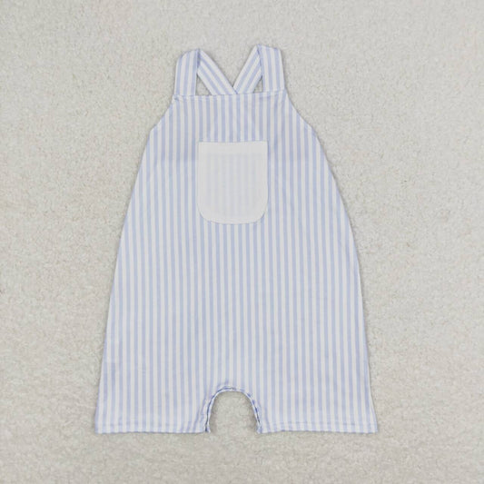 SR1362 Blue and white striped pocket strap jumpsuit
