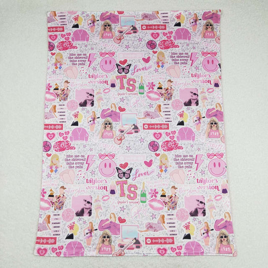 BL0127 Baby Girls Country music singer Butterfly pink baby blanket