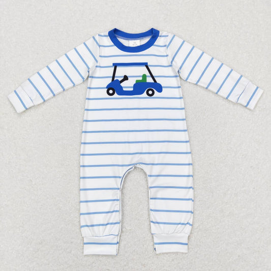 LR0848 Sightseeing car blue and white striped long-sleeved onesie