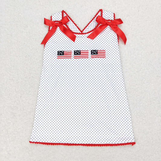 GT0599 4th of july Embroidered flag polka dot white sleeveless top