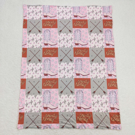BL0123 Cactus Flower Boots Arrow plaid pink baby blanket