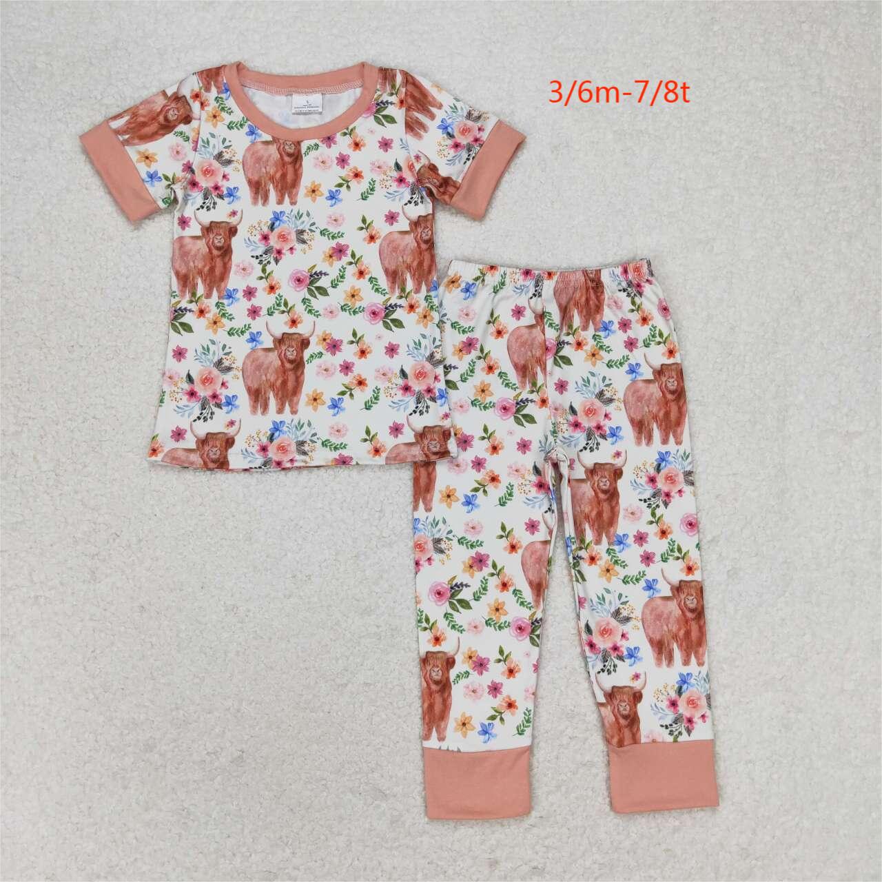 GSPO1439 Alpine cow head flower beige brown short sleeve trousers pajamas set