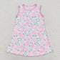 GSD1045 Flowers and leaves pink sleeveless dress